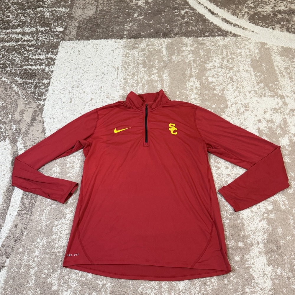 Nike USC Trojans Jacket Mens Large Red Dri-Fit 1/4 Zip Performance Pullover
